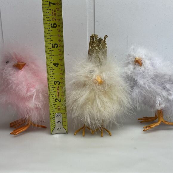 Fuzzy Chick Figurines Easter Spring Kitschy Kitsch Feathered set 3 - READ - Picture 2 of 8